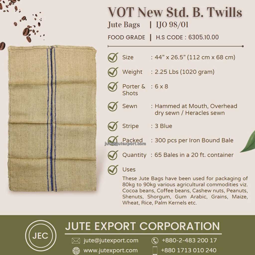 VOT Food Grade Std. B. Twills Jute Bags