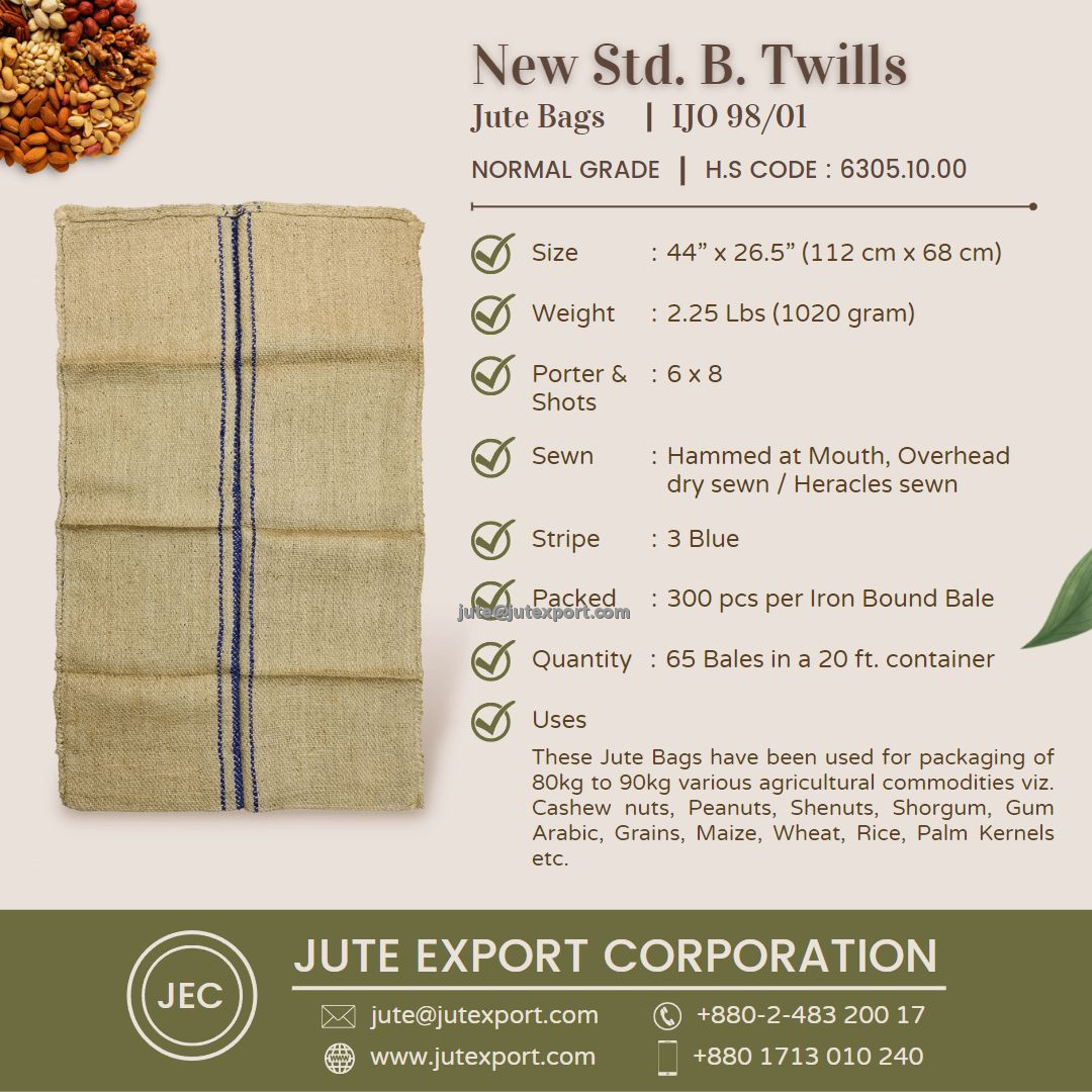 90 - 100kgs Std. B.Twills Jute Bags